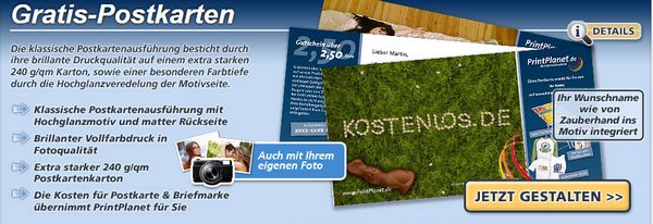 Bei PrintPlanet Postkarte online verschicken: kostenlos und unverbindlich