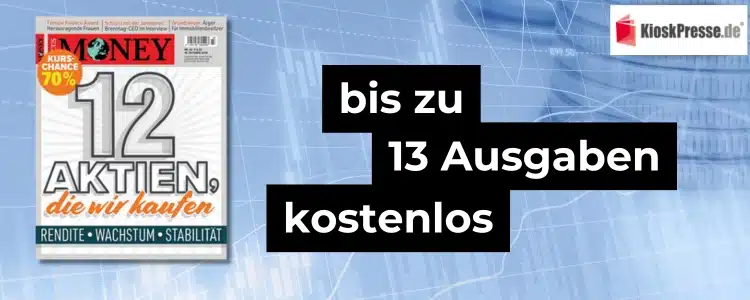 Focus Money; bis zu 13 Ausgaben kostenlos; Logo von Kioskpresse