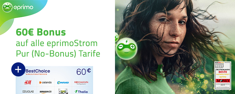 60€ Bonus für eprimo Ökostrom und -Gas