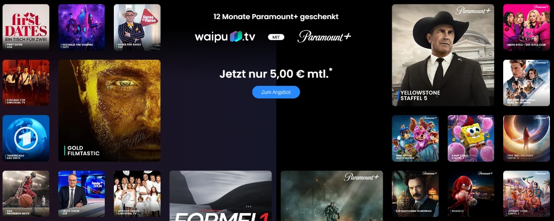 waipu.tv + Paramount+ für 60€