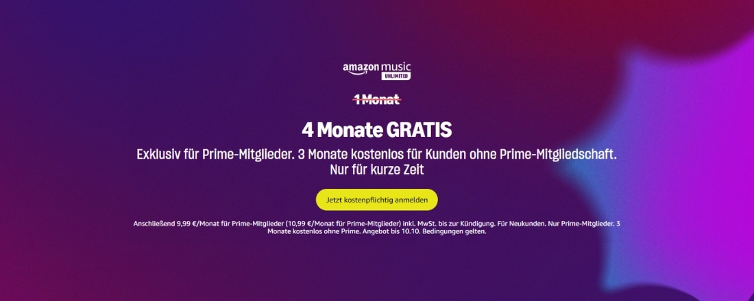 Amazon Music Unlimited bis zu 4 Monate gratis testen