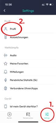 ViRACE-App; Profileinstellungen