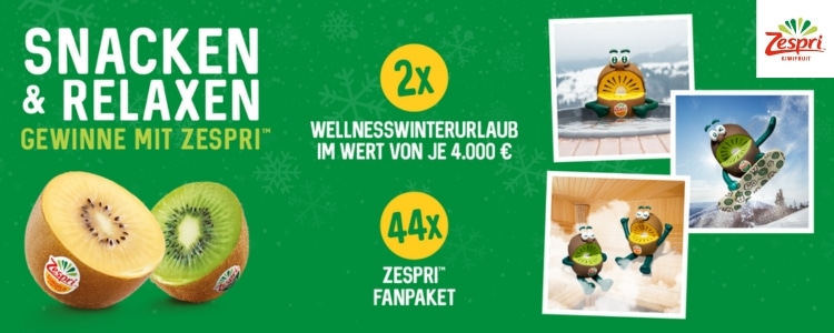 Zespri Gewinnspiel; Chance auf Wellnesswinterurlaub & mehr