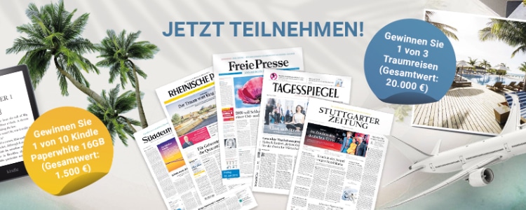 Tageszeitung24; e-Reader; Tageszeitungen; Flugzeug; Palmen