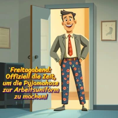 Freitagabend: Offiziell die Zeit, um die Pyjamahose zur Arbeitsuniform zu machen!