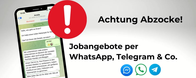 Screenshot auf einem Smartphone; Warnzeichen; Symbole von Facebook, WhatsApp & Telegram