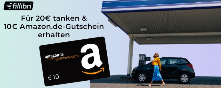 10€ amazon.de-Gutschein; fillibri-Logo; Tankstelle