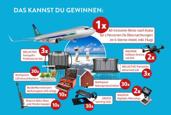 Flugzeug, Trampolin, Preise beim Filial-Gewinnspiel von ALDI Süd