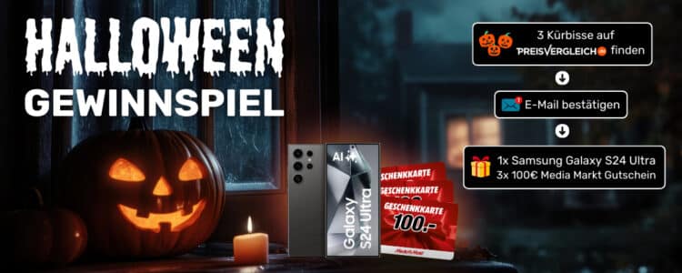 Halloween-Gewinnspiel von Preisvergleich.de; schaurige Umgebung; Samsung Galaxy S24 Ultra