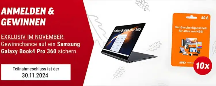 notebooksbilliger.de Gewinnspiel; SAMSUNG Galaxy Book4 Pro 360