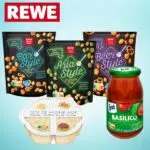 REWE Logo; Erdnüsse; Pasta-Sauce