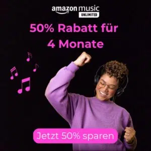 50% Rabatt Amazon Music Unlimited; Frau hört Musik